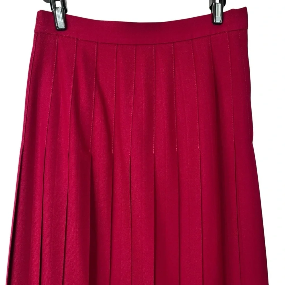 Vintage Talbots 100% Wool Pleated Midi Skirt Cranberry – Size 4L Made in USA
